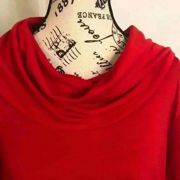 Peter Nygard Designer Red XL Cowl Neck Pullover blouse stretch 3/4 sleeves - Picture 4 of 6